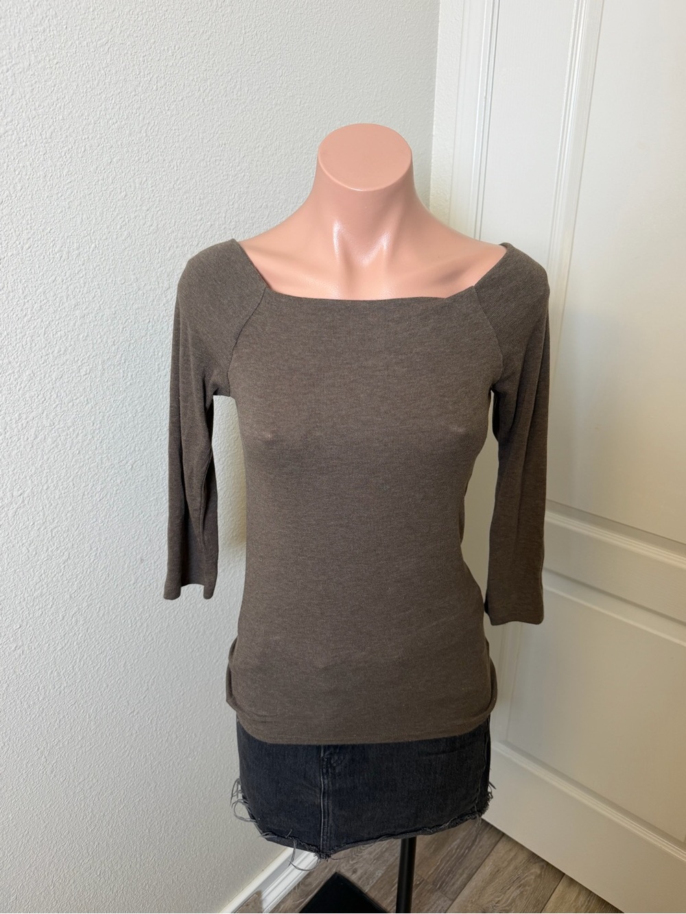 Zara Olive Brown Boatneck Three-Quarter Sleeve Top